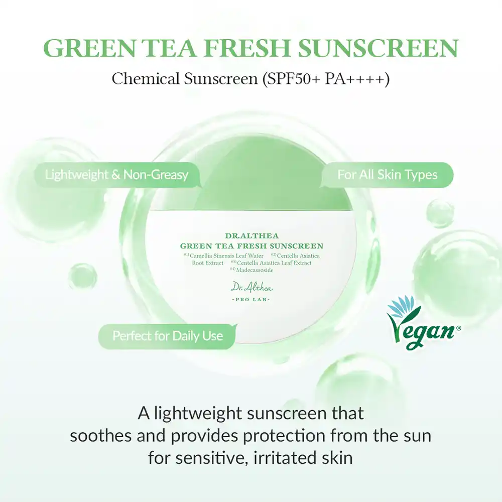 ضدآفتاب چای سبزدکترآلتیا |Dr.Althea Green Tea FreshSPF50|تسکین پوست خشک و حساس