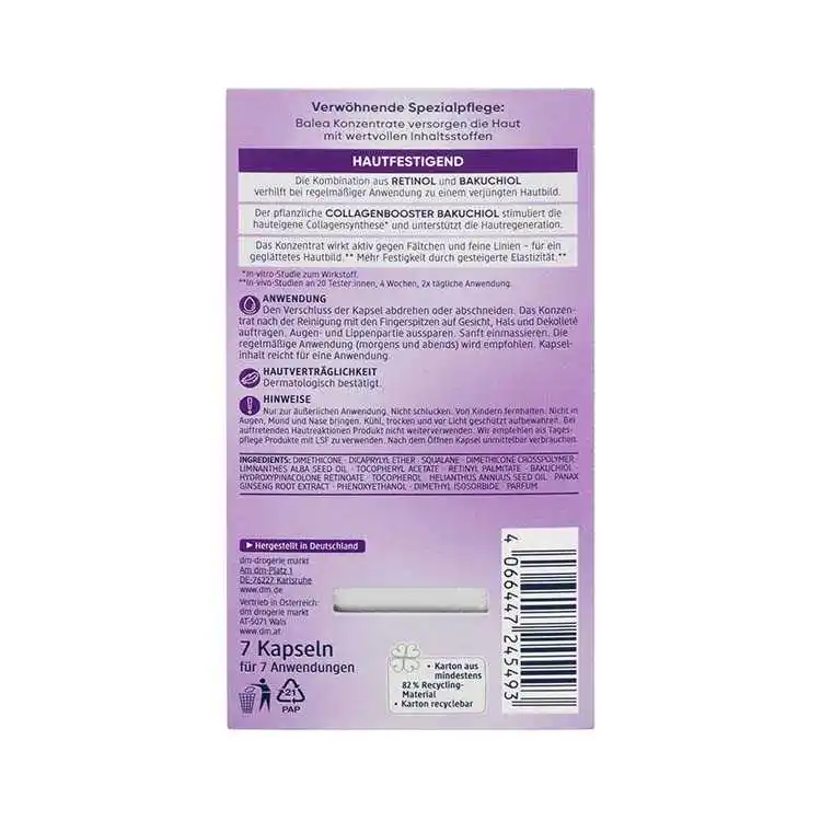 کپسول کنسانتره ضد چروک باله‌آ Balea Retinol Capsule حاوی رتینول و باکوچیول،۷ عدد، ساخت آلمان