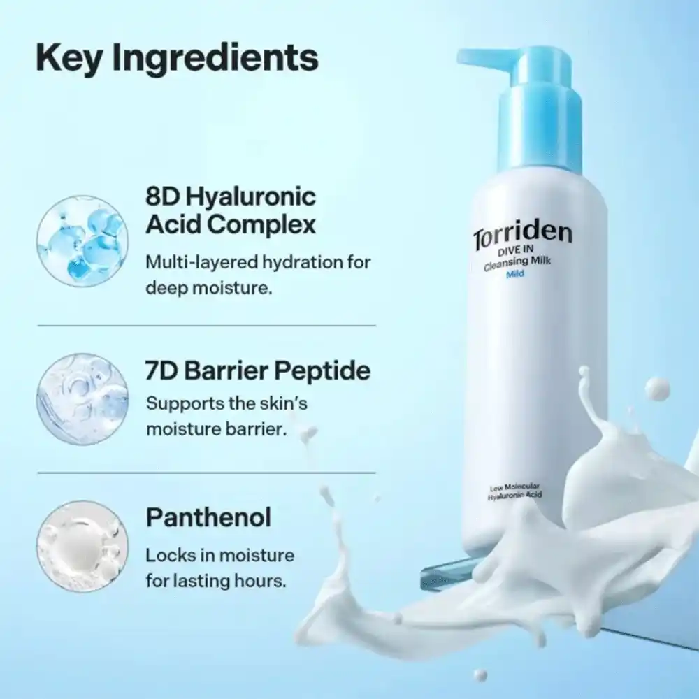 شوینده میلکی توریدن Torriden Dive In Cleansing Milk آبرسان و پاک کننده ملایم پوست