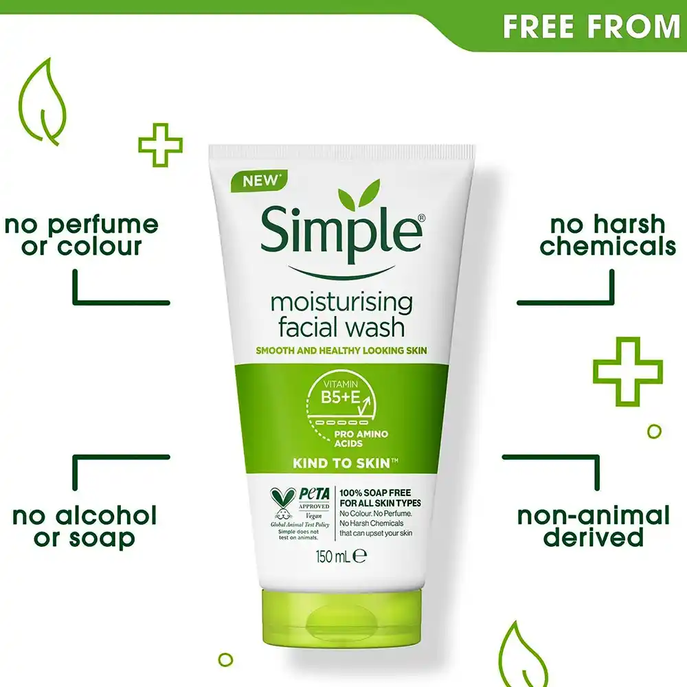 ژل شستشوی مرطوب‌کننده صورت سیمپل Simple Kind to Skin Moisturising Facial Wash پاکسازی ملایم پوست خشک 150 میلی‌لیتر