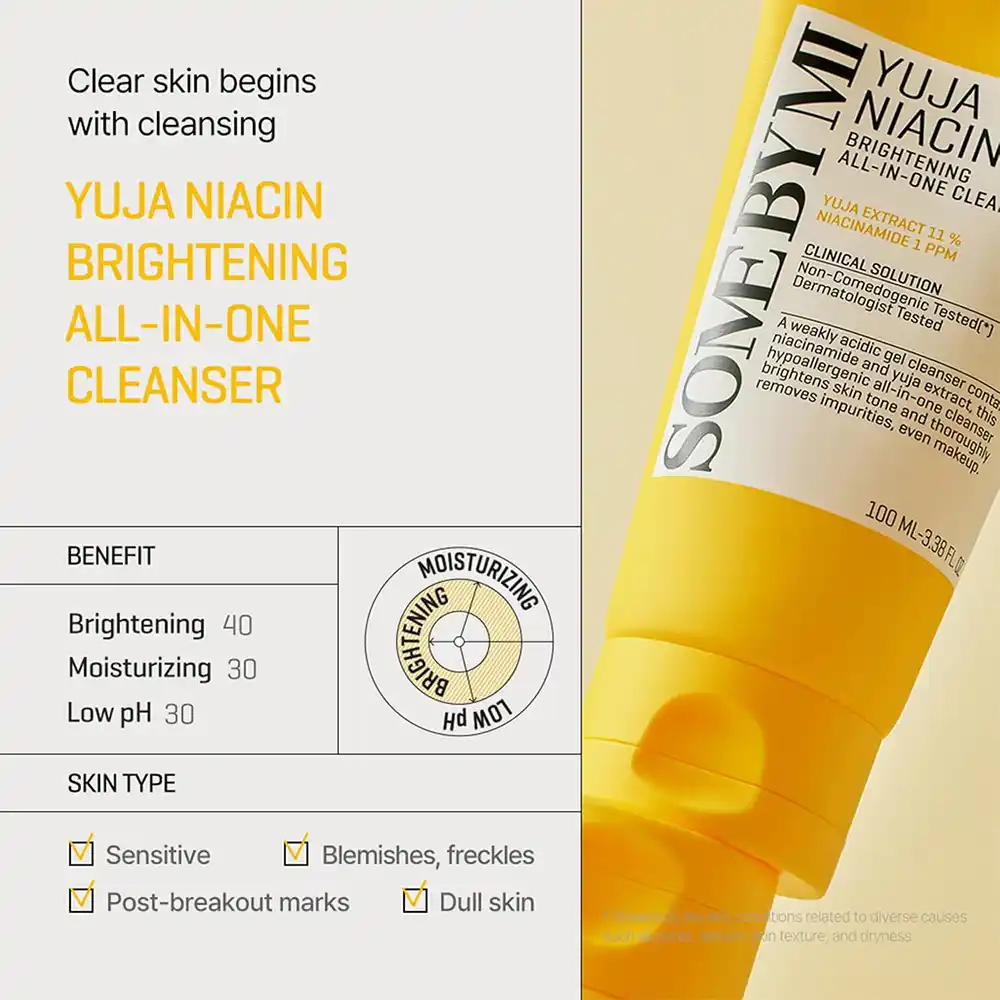 ژل شستشوی روشن کننده یوجا نیاسین سام بای می SOME BY MI Yuja Niacin Brightening All in One Cleanser 100ml