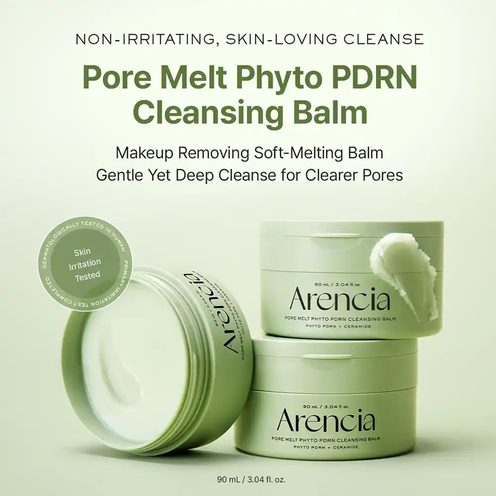 بالم پاک کننده عمقی منافذ آرنسیا ARENCIA Pore Melt Phyto PDRN Cleansing Balm؛ پاک‌کننده آرایش، ضدجوش سرسیاه، آبرسان، پاکسازی منافذ و مناسب انواع پوست.