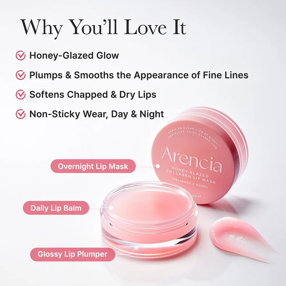 ماسک لب عسل و کلاژن آرنسیا مرطوب کننده و ترمیم کننده لب های خشک و ترک خورده Arencia Honey Glazed Collagen Lip Mask