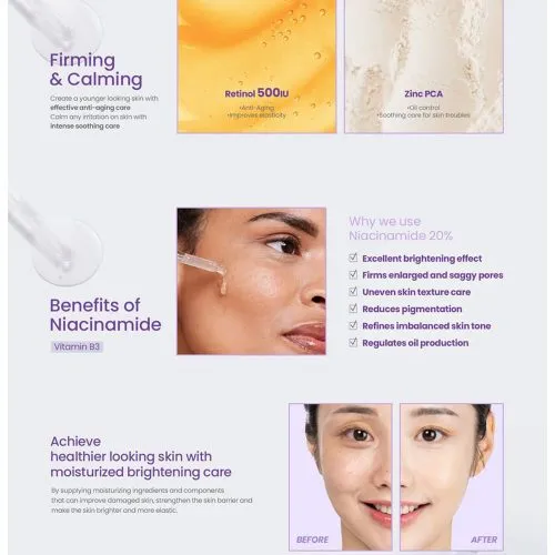سرم نیاسینامید 20 درصد تیر تیر روشن کننده، کنترل چربی و منافذ پوست TIRTIR Niacinamide 20 Serum