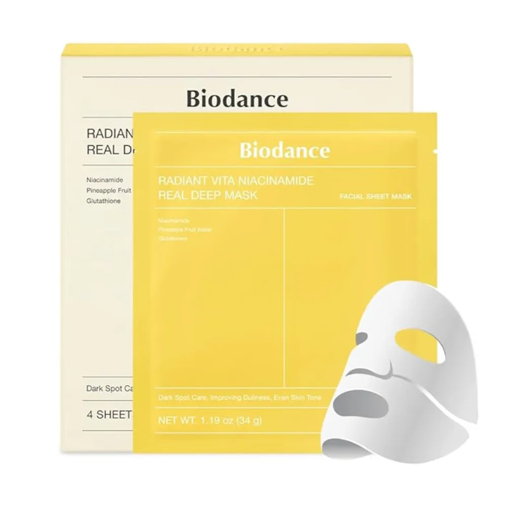 ماسک ژلی روشن کننده و ضد لک نیاسینامید بایودنس مدل Radiant Vita Real Deep Mask