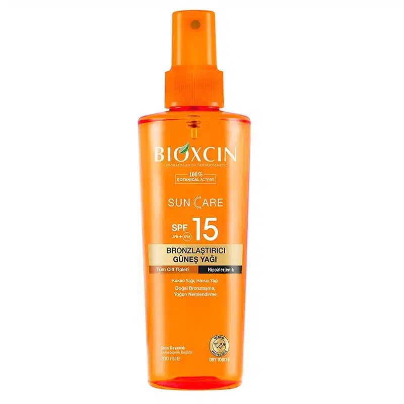 عکس روغن ضد آفتاب و برنزه کننده بیوکسین Bioxcin دارای SPF15 اورجینال حجم 200 میل