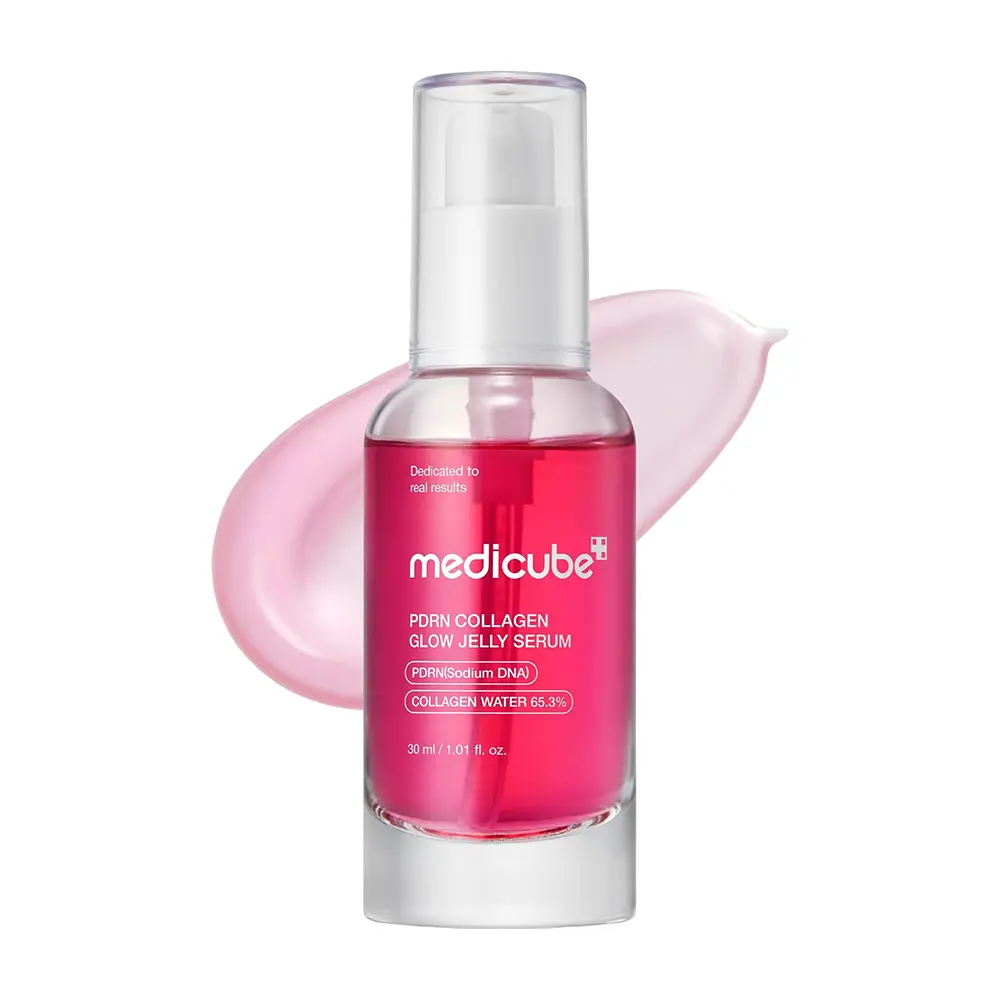 سرم ژلی PDRN و کلاژن مدی کیوب اصل مدل PDRN Collagen Glow Jelly Serum آبرسان، ضد چروک، سفت کننده و درخشان کننده پوست با بافت سبک ژلی
