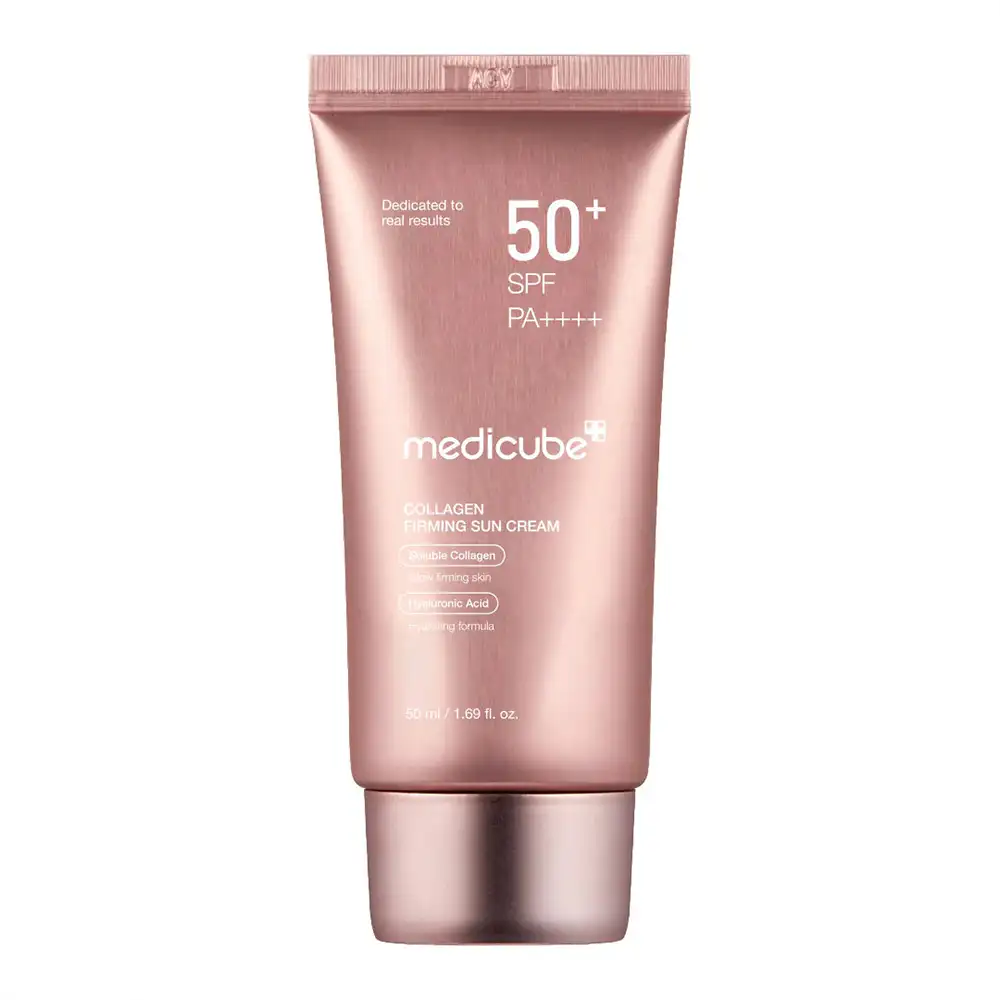 کرم ضد آفتاب کلاژن و لیفت کننده مدی کیوب اصل مدل MEDICUBE Collagen Firming Sun Cream SPF50+ PA++++ روشن کننده، ضد چروک و محافظت کننده پوست