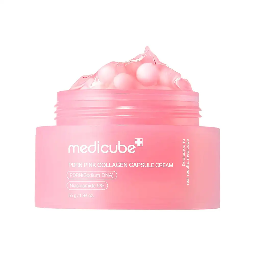 کرم کپسولی PDRN و کلاژن صورتی مدی کیوب اصل مدل Medicube PDRN Pink Collagen Capsule Cream آبرسان، روشن کننده، ضد چروک و مناسب گلس اسکین