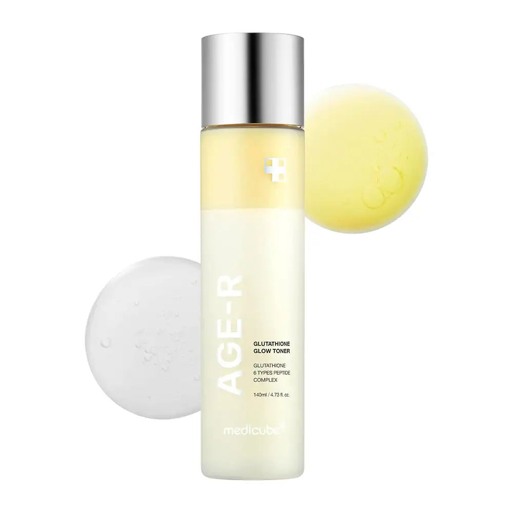 تونر گلوتاتیون مدی کیوب اصل مدل Medicube Age R Glutathione Glow Milky Toner مناسب روشن شدن پوست، آبرسانی، افزایش شفافیت، یکنواخت شدن رنگ پوست و ایجاد گلس اسکین
