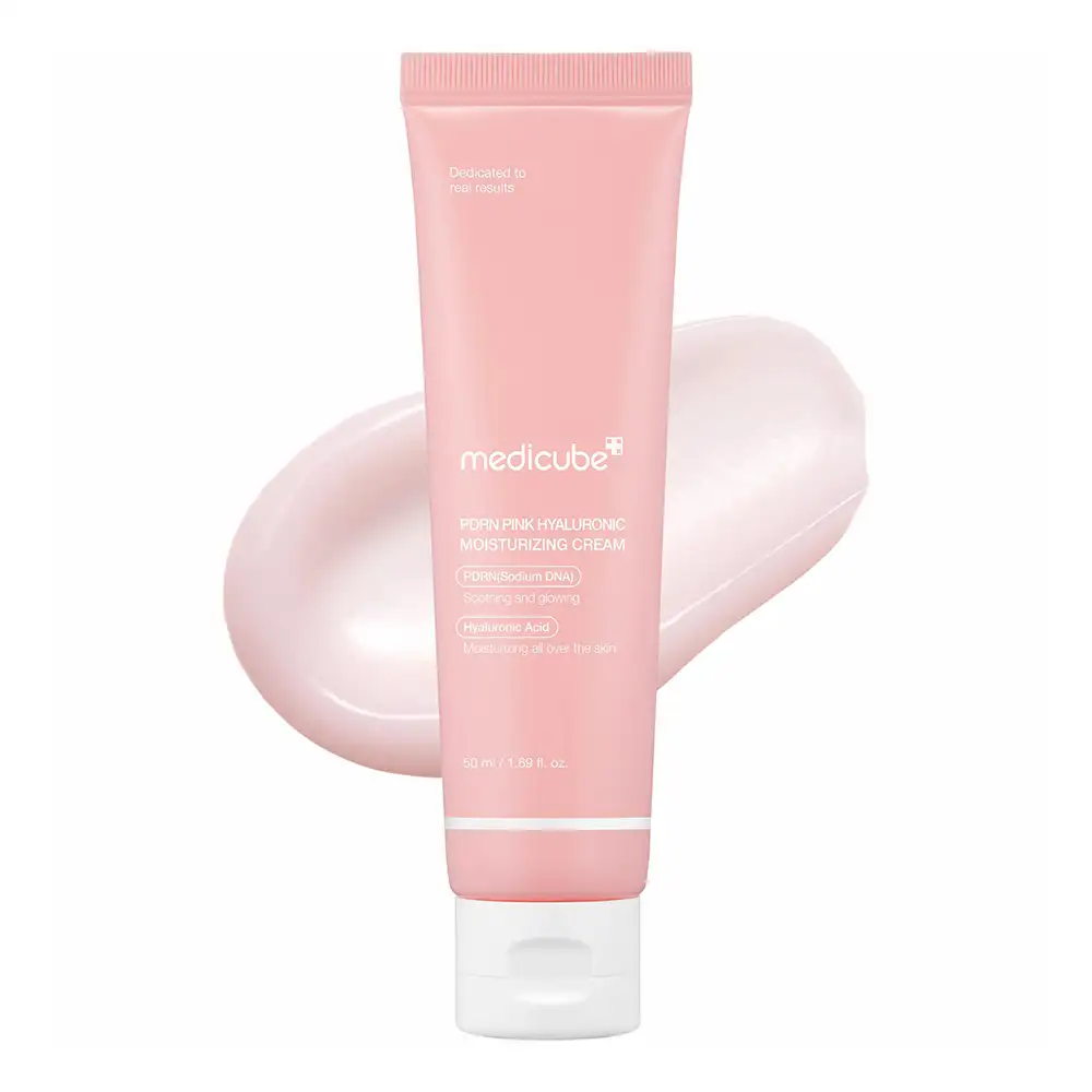 کرم مرطوب کننده هیالورونیک و PDRN مدی کیوب اصل مدل Medicube PDRN Pink Hyaluronic Moisturizing Cream مناسب آبرسانی، ترمیم سد دفاعی، کاهش لک و جای جوش و ایجاد پوست شفاف