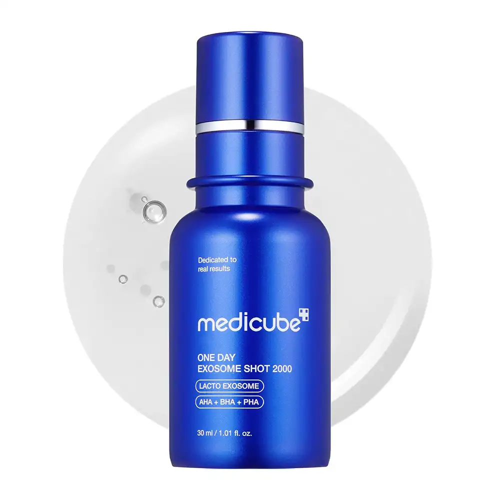 آمپول کنترل منافذ وان دی اگزوزوم شات 2000 مدی کیوب اصل مدل Medicube Exosome Shot Zero 2000، سرم اسپیکول و اگزوزوم برای بهبود ظاهر منافذ، بافت پوست، لایه‌برداری ملایم، آبرسانی و افزایش جذب مواد فعال