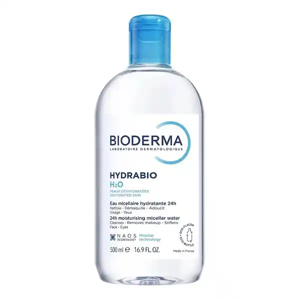 میسلار واتر مرطوب کننده و پاک کننده آرایش بایودرما هیدرابیو Bioderma Hydrabio H2O 500ml برای پوست حساس و دهیدراته