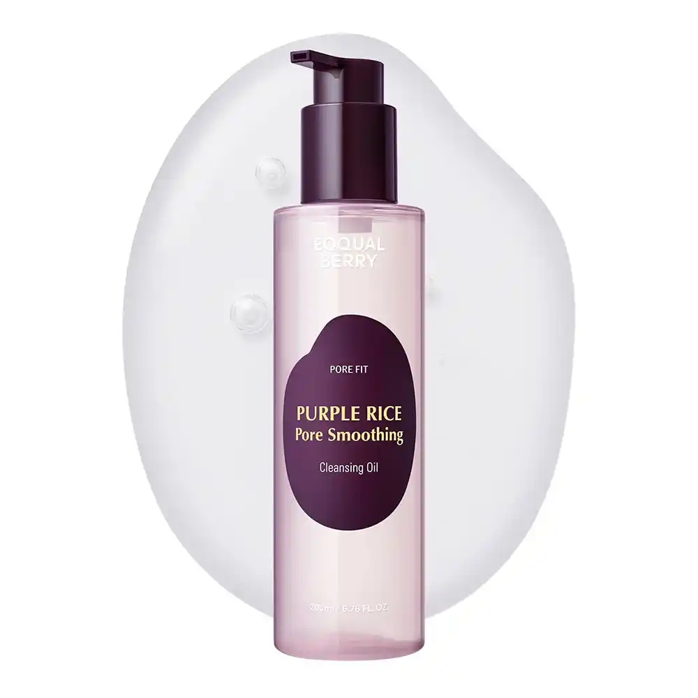 شوینده روغنی کنترل منافذ برنج بنفش اکوال بری EQQUALBERRY Purple Rice Pore Smoothing Cleansing Oil کره‌ای پاک‌کننده آرایش و بلک‌هد برای پوست حساس