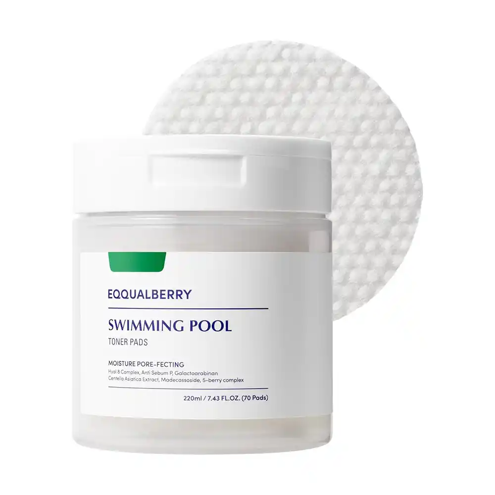 پد تونر آبرسان و تسکین‌دهنده اکوال بری EQQUALBERRY Swimming Pool Toner Pads کره‌ای دو طرفه با کمپلکس Hyal 8 و سیکا برای پوست حساس