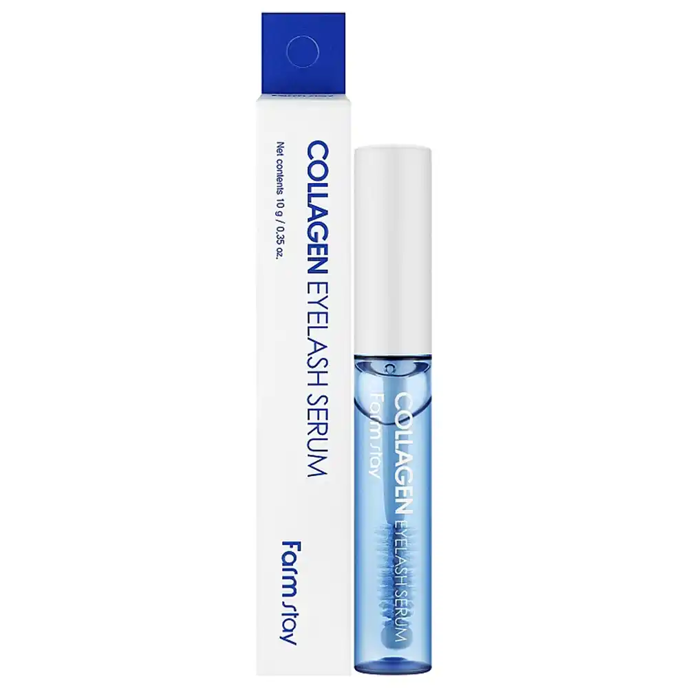 سرم تقویت مژه کلاژن فارم استی Farmstay Collagen Eyelash Serum 10g با برس دوتایی برای رشد و ضخیم‌تر شدن مژه حاوی کلاژن و هیالورونیک اسید