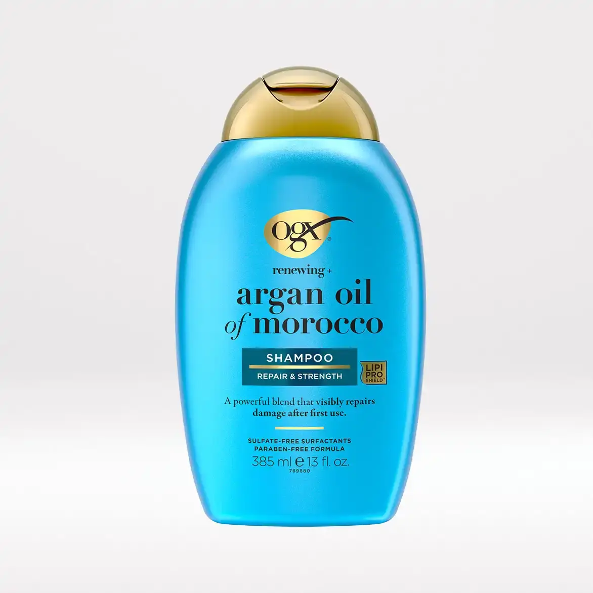 شامپو روغن آرگان مراکشی بدون سولفات او جی ایکس OGX Renewing Argan Oil of Morocco Shampoo برای ترمیم و تقویت موهای خشک و آسیب‌دیده با فناوری LipiPro Shield