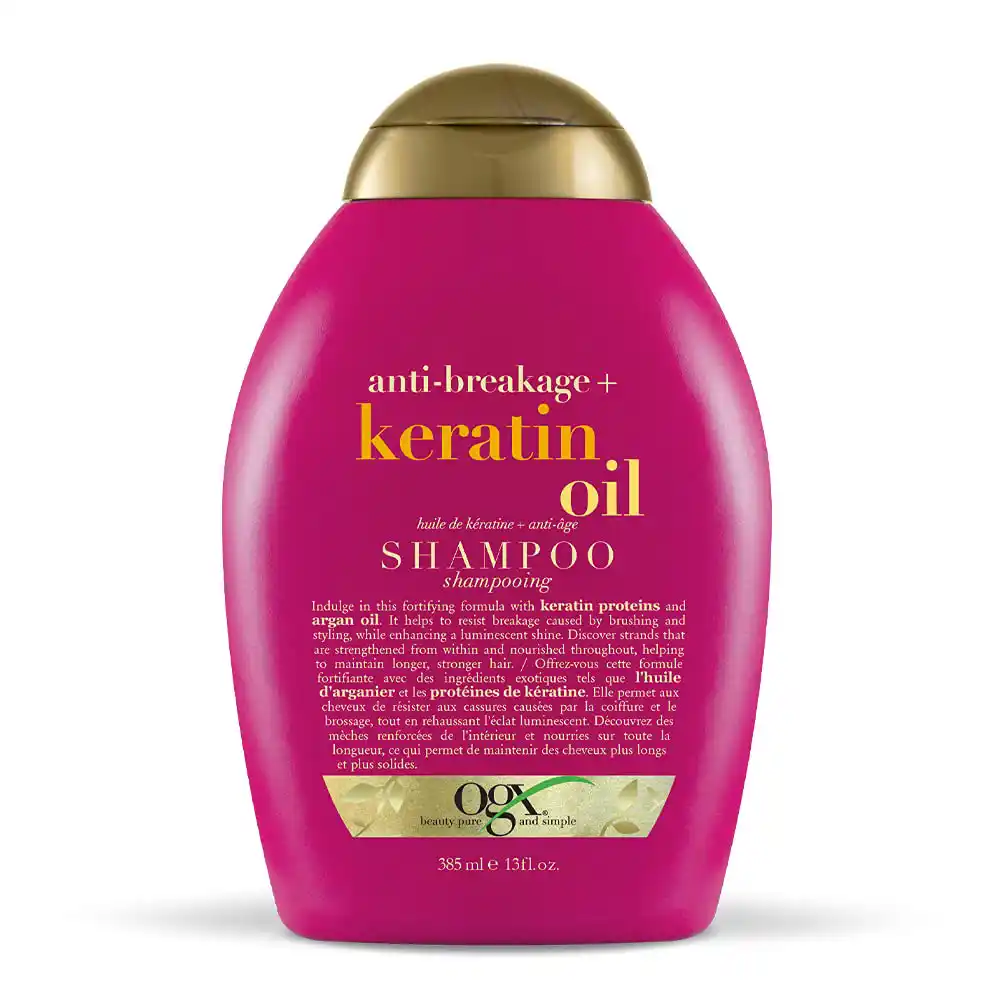 شامپو کراتینه و ضد شکنندگی مو او جی ایکس OGX Anti Breakage Keratin Oil Shampoo با کراتین و روغن آرگان برای ترمیم موخوره و کاهش وز بدون سولفات