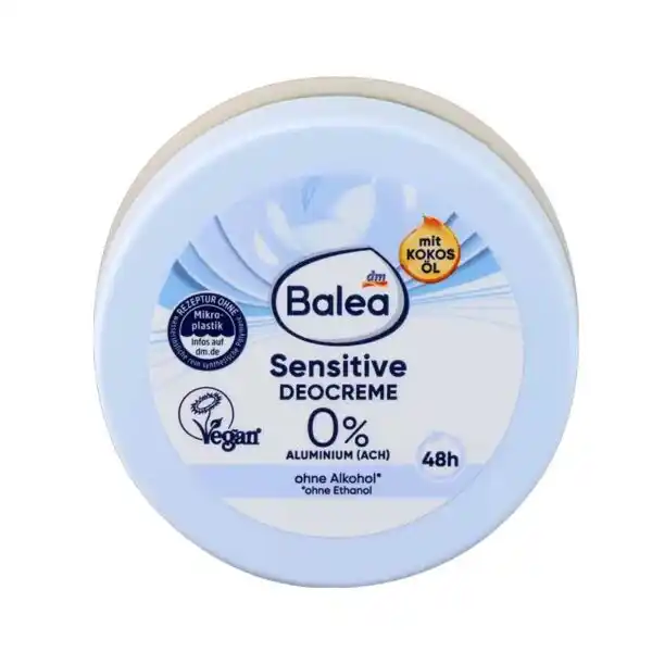 کرم دئودورانت ملایم باله آ Balea Sensitive Deo Cream با روغن نارگیل و بیسابولول برای محافظت ۴۸ ساعته پوست‌های حساس، بدون آلومینیوم و الکل، 50 میلی‌لیتر