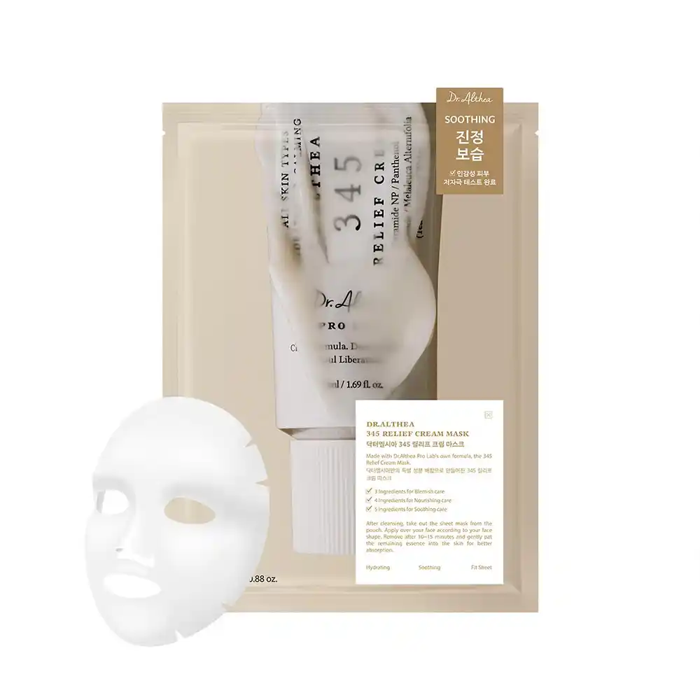 ماسک صورت تسکین‌دهنده دکتر آلتیا Dr. Althea 345 Relief Cream Mask با نیاسینامید و عصاره درخت چای برای آبرسانی و رفع قرمزی پوست حساس
