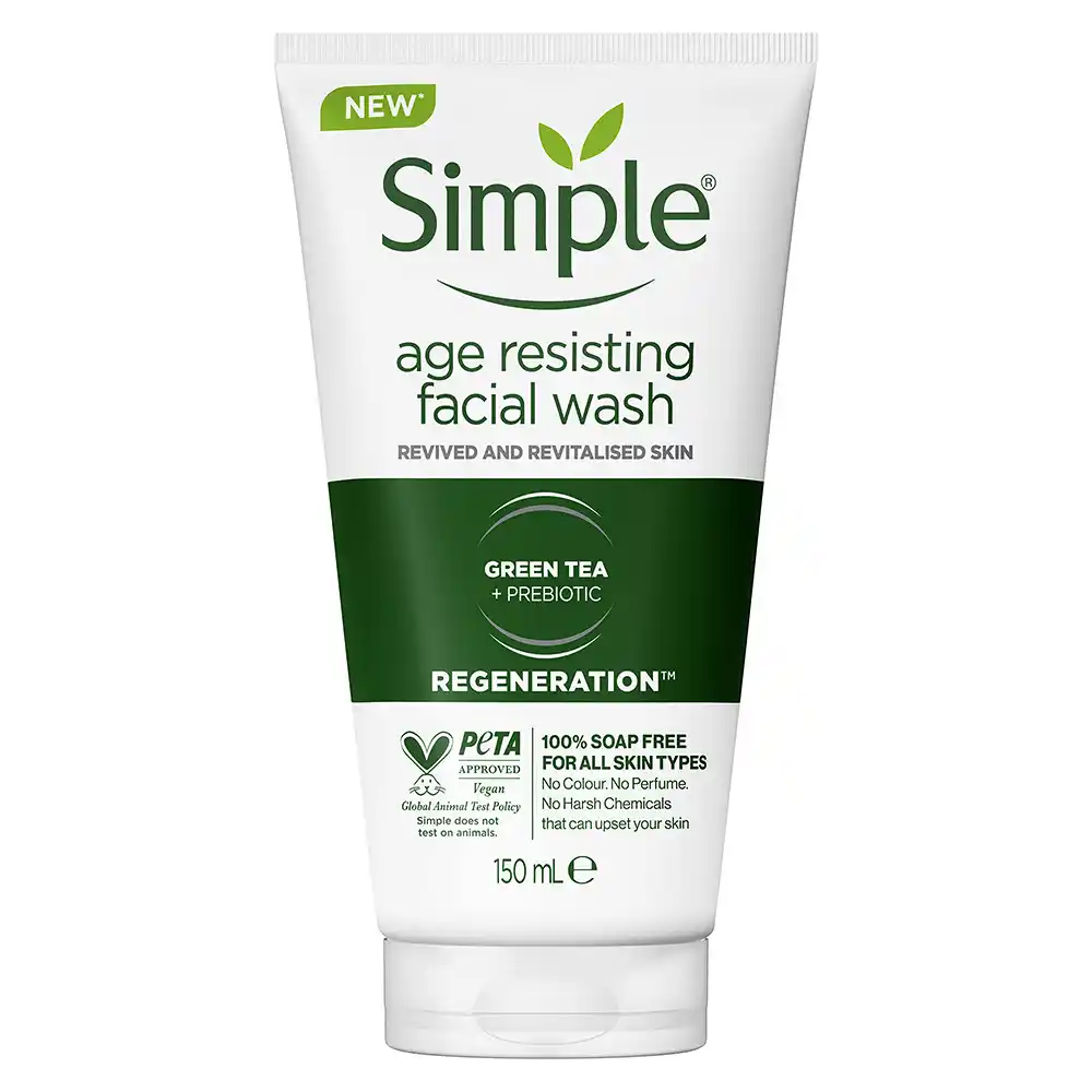 ژل شستشوی ضد پیری چای سبز سیمپل Simple Regeneration Age Resisting Face Wash with Green Tea پاک‌کننده ضد چروک 150 میلی‌لیتر