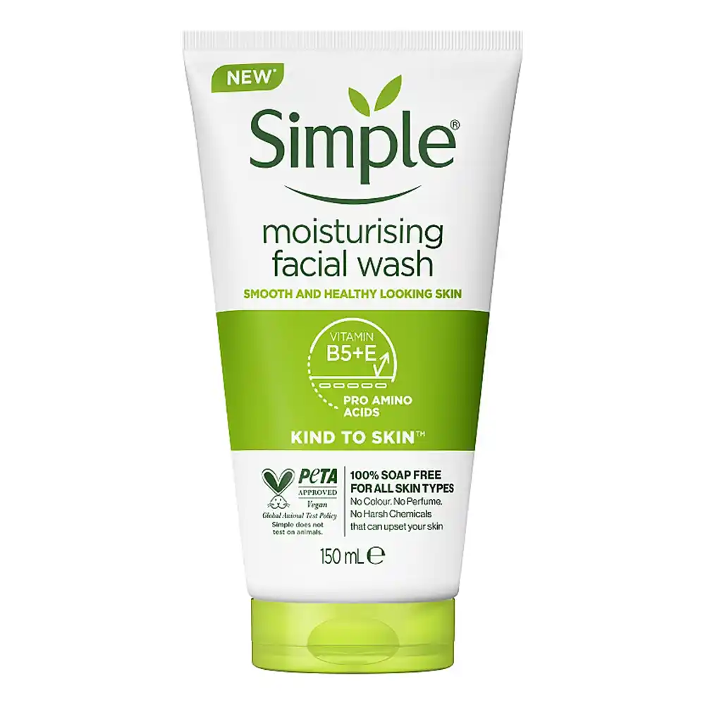 ژل شستشوی مرطوب‌کننده صورت سیمپل Simple Kind to Skin Moisturising Facial Wash پاکسازی ملایم پوست خشک 150 میلی‌لیتر
