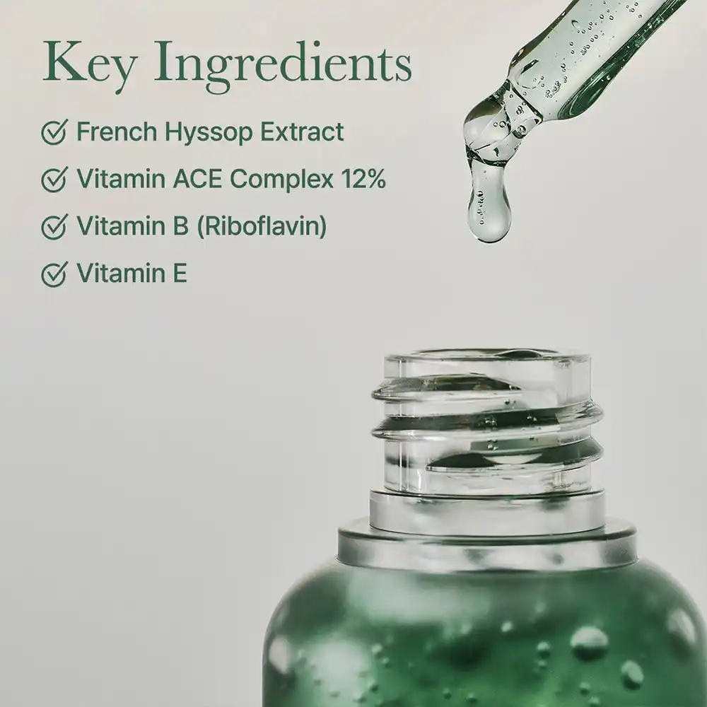 سرم تسکین دهنده و روشن کننده زوفا مقدس آرنسیا Arencia Hyssop Glow Serum | نیاسینامید ۱۰٪، Vitamin ACE و درخشان‌کننده پوست