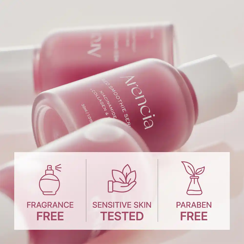 سرم کلاژن قرمز و نیاسینامید ۸٪ آرنسیا Arencia Overnight Red Smoothie Serum | جوانساز، روشن‌کننده و جمع‌کننده منافذ پوست