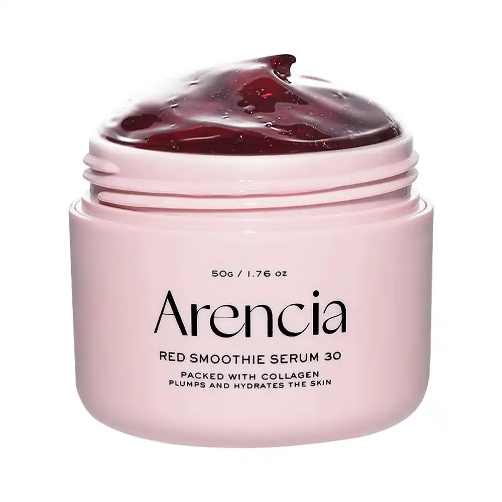 سرم ماسک اسموتی قرمز آرنسیا Arencia Overnight Red Smoothie Serum | ۳۰٪ کلاژن قرمز، نیاسینامید، پپتید و روشن‌کننده جوانساز پوست