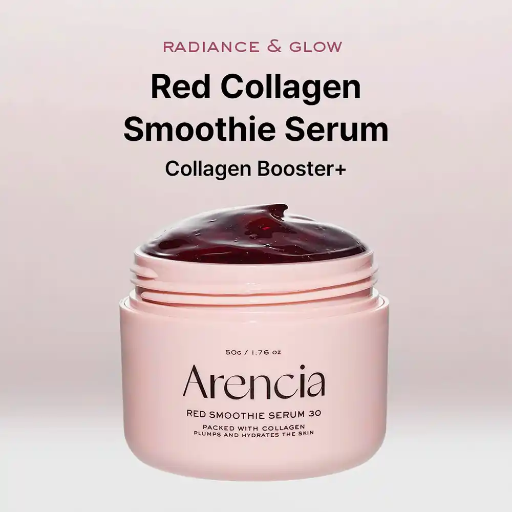 سرم ماسک اسموتی قرمز آرنسیا Arencia Overnight Red Smoothie Serum | ۳۰٪ کلاژن قرمز، نیاسینامید، پپتید و روشن‌کننده جوانساز پوست