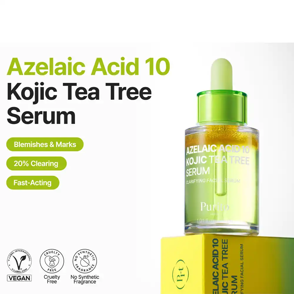 سرم آزلائیک اسید ۱۰٪، کوجیک اسید و تی تری پیوریتو PURITO Azelaic Kojic Tea Tree Serum | ضد لک، ضد جوش و تسکین‌دهنده پوست