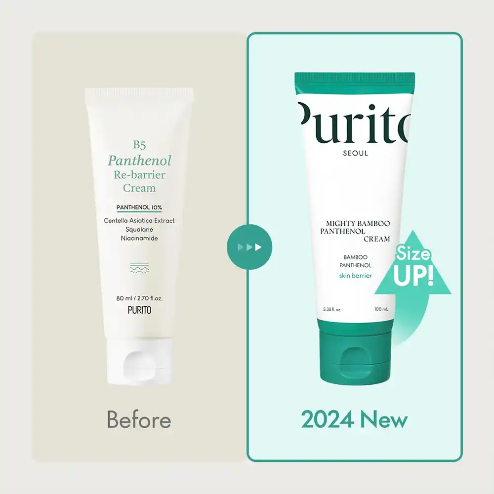 کرم مرطوب کننده و ترمیم کننده پنتنول پیوریتو PURITO Mighty Bamboo Panthenol Cream | آبرسان، ترمیم سد دفاعی و تسکین‌دهنده پوست