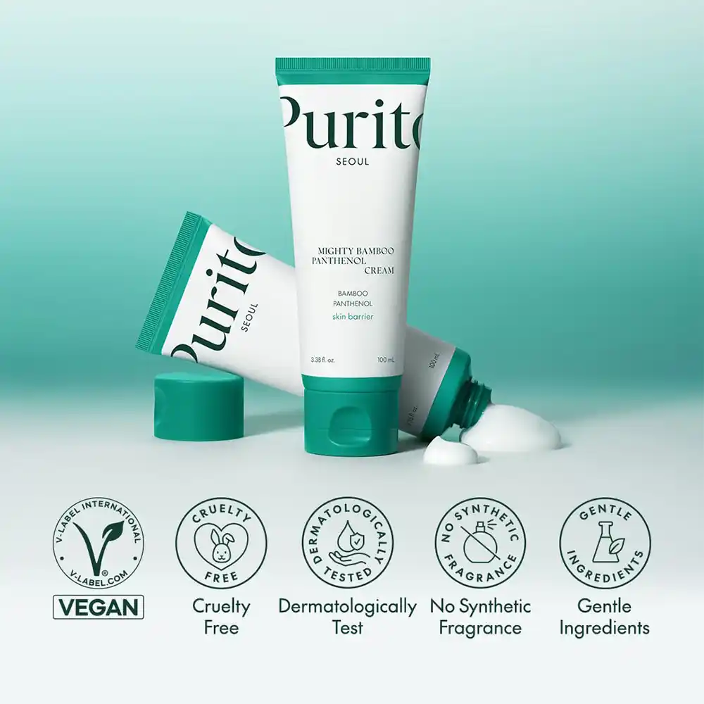 کرم مرطوب کننده و ترمیم کننده پنتنول پیوریتو PURITO Mighty Bamboo Panthenol Cream | آبرسان، ترمیم سد دفاعی و تسکین‌دهنده پوست