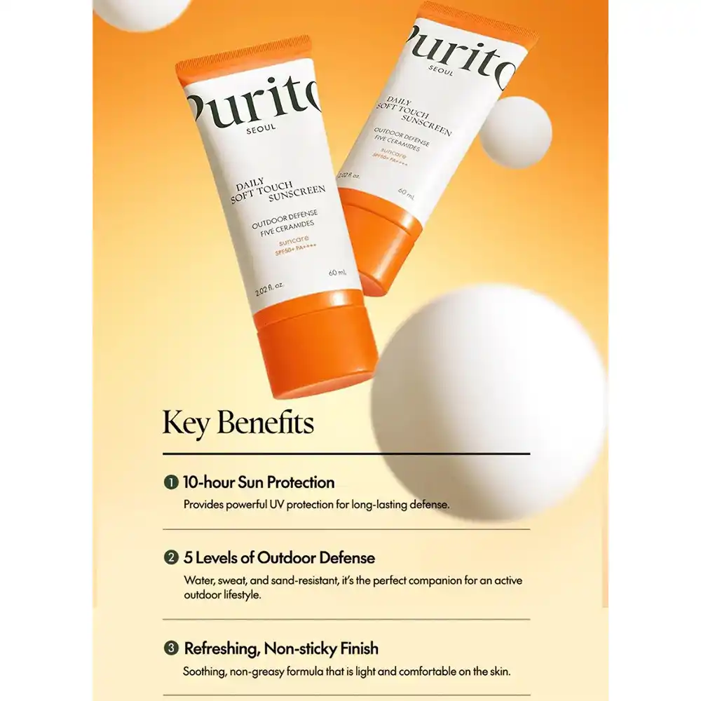 ضد آفتاب آبرسان روزانه پیوریتو PURITO Daily Soft Touch Sunscreen SPF50+ PA++++ | آبرسان، مقاوم در برابر آب و مناسب پوست حساس