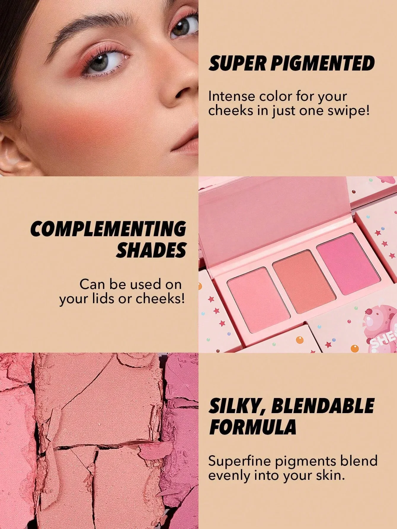 پالت رژگونه 3تایی شیگلم انامورد بستنی Sweet Cheeks Blush Enamored