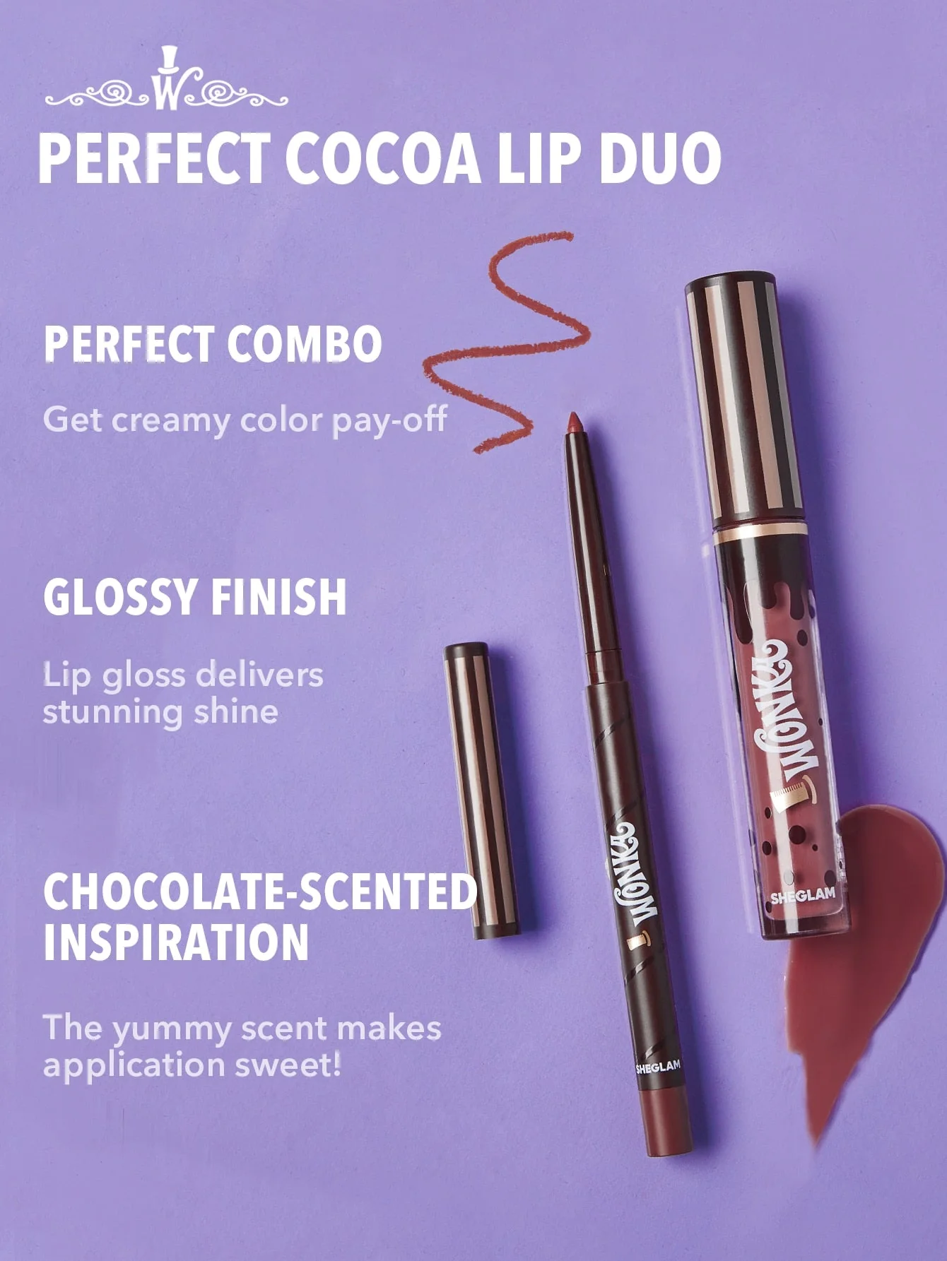 ست لیپ گلاس و خط لب شیگلم با رایحه کاکائو COCOA KISS رنگ brownie bite