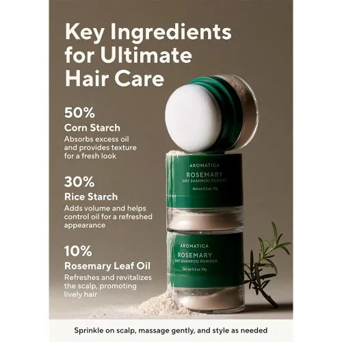 شامپو خشک رزماری آروماتیکا کنترل چربی، تقویت ساقه و ریشه مو AROMATICA Rosemary Dry Shampoo Powde
