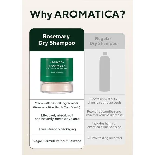 شامپو خشک رزماری آروماتیکا کنترل چربی، تقویت ساقه و ریشه مو AROMATICA Rosemary Dry Shampoo Powde