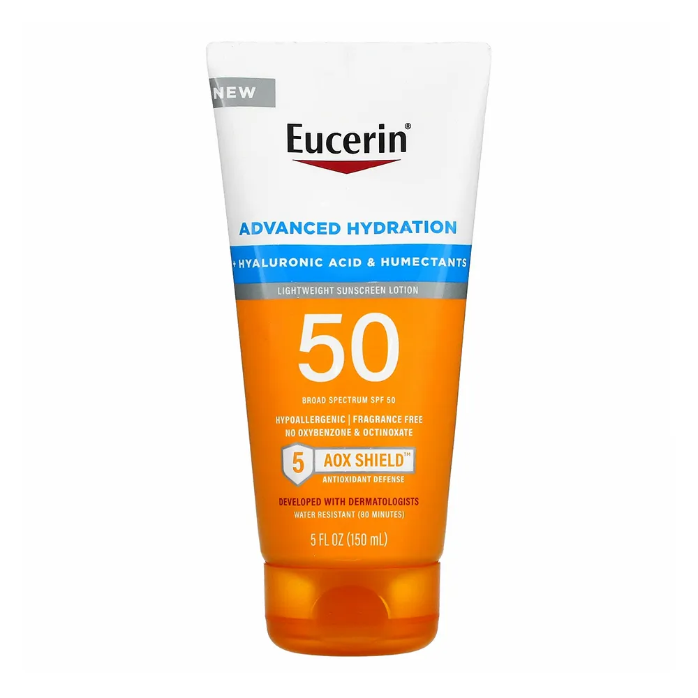 وسیون ضدآفتاب و آبرسان اوسرین Eucerin Advanced Hydration Hyaluronic Acid Humectants SPF50 AOX Shield Sunscreen Lotion