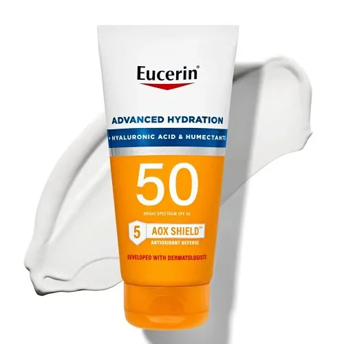وسیون ضدآفتاب و آبرسان اوسرین Eucerin Advanced Hydration Hyaluronic Acid Humectants SPF50 AOX Shield Sunscreen Lotion