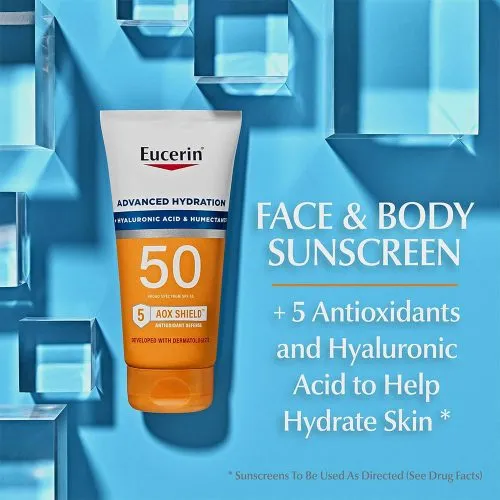 وسیون ضدآفتاب و آبرسان اوسرین Eucerin Advanced Hydration Hyaluronic Acid Humectants SPF50 AOX Shield Sunscreen Lotion