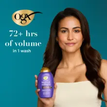 شامپو ضخیم‌کننده و حجم‌دهنده بیوتین و کلاژن او جی ایکس OGX Thick and Full Biotin and Collagen Volumizing Shampoo برای تقویت و افزایش حجم موهای نازک و کم‌پشت با فناوری LipiPro Shield بدون سولفات