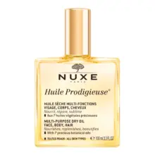 روغن چندمنظوره نوکس پردی ژیوز (Huile Prodigieuse) برای صورت، بدن و مو در بسته‌بندی شیشه‌ای نمادین.
