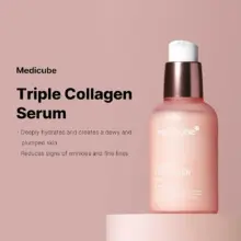 سرم جوانساز کمپلکس کلاژن مدی کیوب اصل مدل Medicube Triple Collagen Serum، سرم سبک کره‌ای حاوی Triple Collagen Complex، نیاسینامید و هیالورونیک اسید برای آبرسانی، شفافیت، نرمی و کمک به افزایش الاستیسیته ظاهری پوست