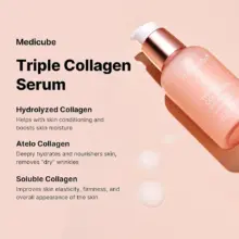 سرم جوانساز کمپلکس کلاژن مدی کیوب اصل مدل Medicube Triple Collagen Serum، سرم سبک کره‌ای حاوی Triple Collagen Complex، نیاسینامید و هیالورونیک اسید برای آبرسانی، شفافیت، نرمی و کمک به افزایش الاستیسیته ظاهری پوست