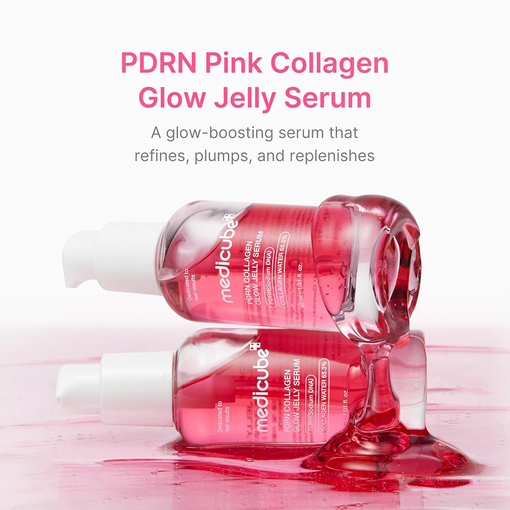 سرم ژلی PDRN و کلاژن مدی کیوب اصل مدل PDRN Collagen Glow Jelly Serum آبرسان، ضد چروک، سفت کننده و درخشان کننده پوست با بافت سبک ژلی