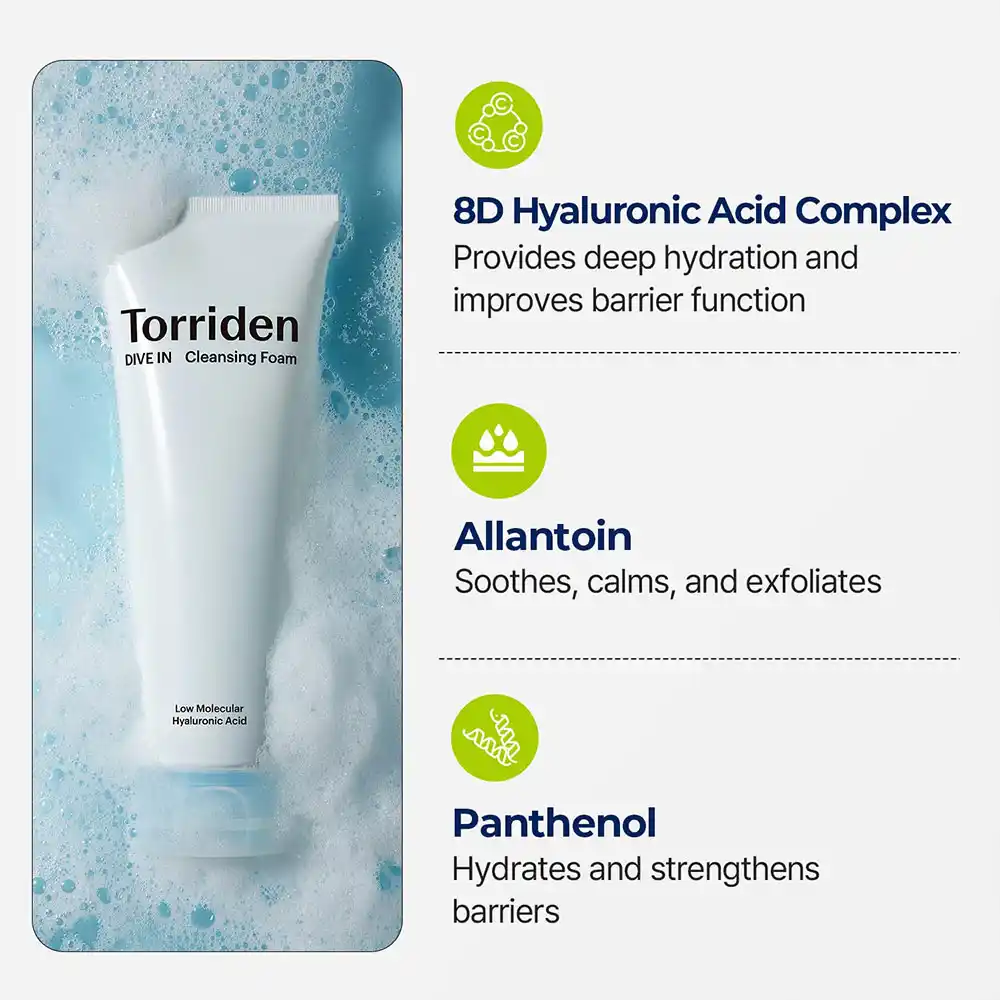 فوم-شستشوی-مرطوب-کننده-هیالورونیک-اسید-توریدن-Torriden-Dive-In-Low-Molecular-Hyaluronic-Acid-Cleansing-Foam-