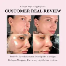 ماسک شب کلاژن مدی کیوب اصل مدل Medicube Collagen Night Wrapping Mask، ماسک پیل آف شبانه کره‌ای حاوی کلاژن هیدرولیز شده، سرامید NP و آدنوزین برای کمک به آبرسانی، بهبود لطافت، افزایش الاستیسیته ظاهری و درخشش پوست